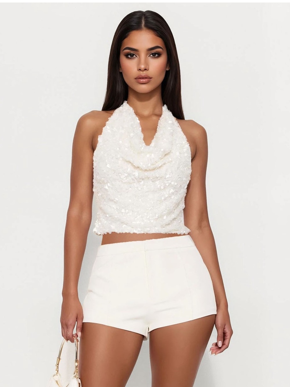 Fashion Nova “Heart Stealer” Sequin Cowl Neck Halter Top